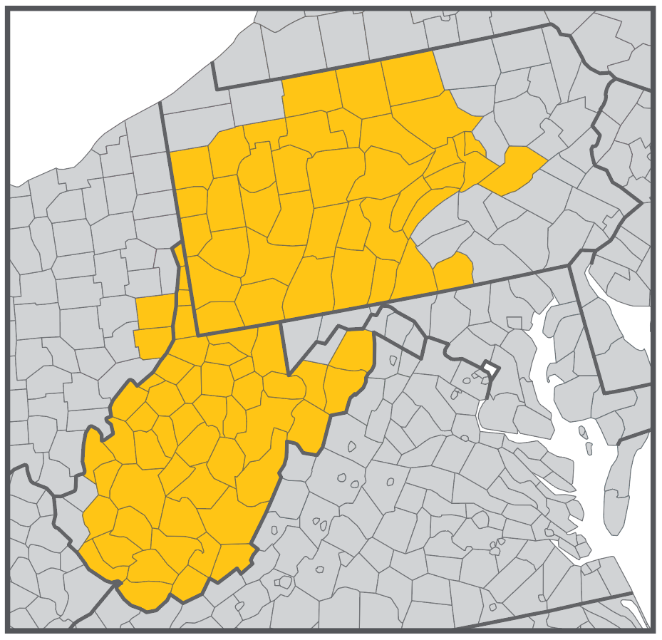 Map of Western Pennsylvania & West Virginia CFC counties