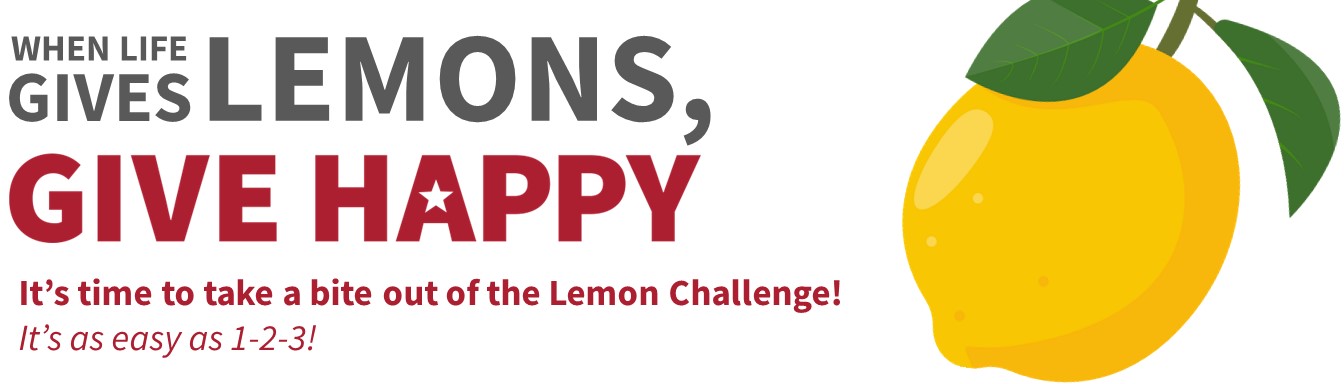 When life gives you lemons, give happy banner with icon of yellow lemon