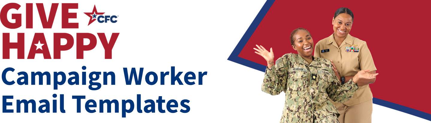 Campaign Worker Emails with red and blue blocks with smiling women in uniform